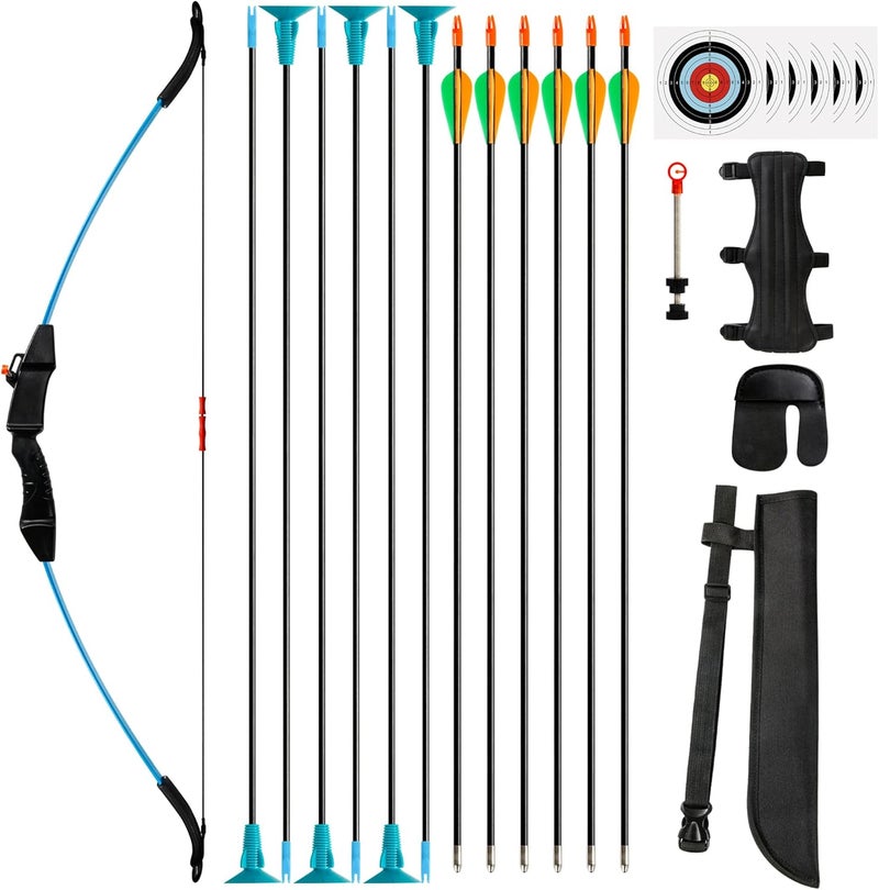 SERfawnCH 15lbs Recurve Bow and Arrow Set for Beginners, Left & Right Handed Youth Archery Kit, Blue/Green - Image 1